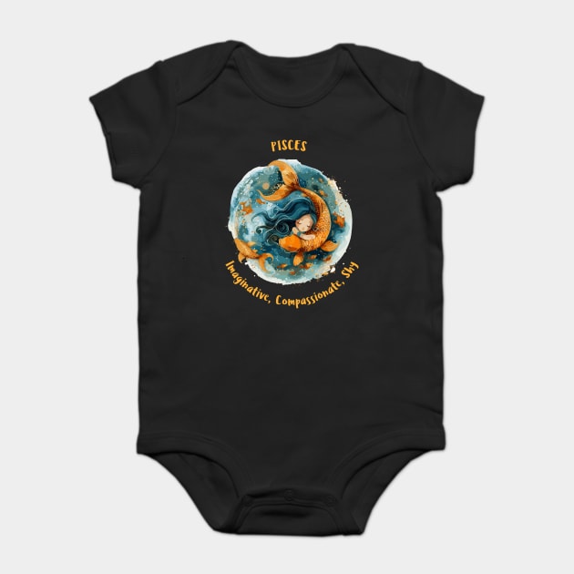 Pisces Cartoon Zodiac Sign Baby Bodysuit by Vinokurio